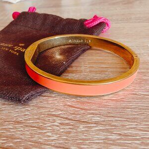 Kate Spade Orange Enamel Gold Tone Simple Minimalist Hinged Bangle Bracelet